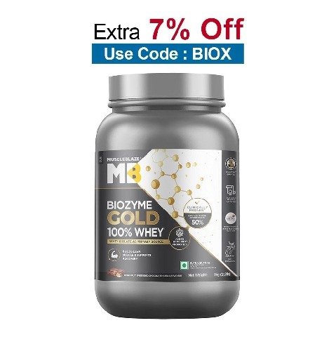 MuscleBlaze Biozyme Gold 100% Whey,  2.2 lb  Monk Fruit Sweetened Chocolate Hazelnut 