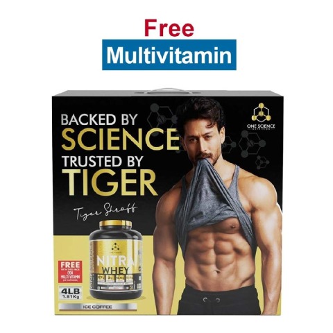 One Science Nitra Whey Tiger Combo Pack,  4 lb  Ice Coffee with Daily Multivitamin 60 Capsules 