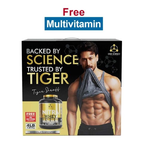One Science Nitra Whey Tiger Combo Pack,  4 lb  Chocolate Brownie with Daily Multivitamin 60 Capsules 