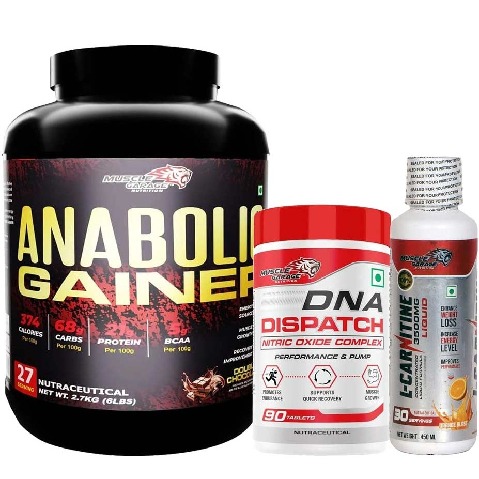 1 - Muscle Garage Anabolic Gainer 5.95 lb Chocolate & DNA Dispatch Nitric Oxide Complex 90 Tabs with Creatine Combo,  0.55 lb  Unflavoured 