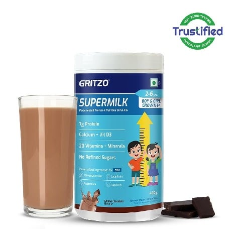 Supermilk Gritzo Growth+ for Boy/Girl 2 to 6 years,  400 g  Double Chocolate 