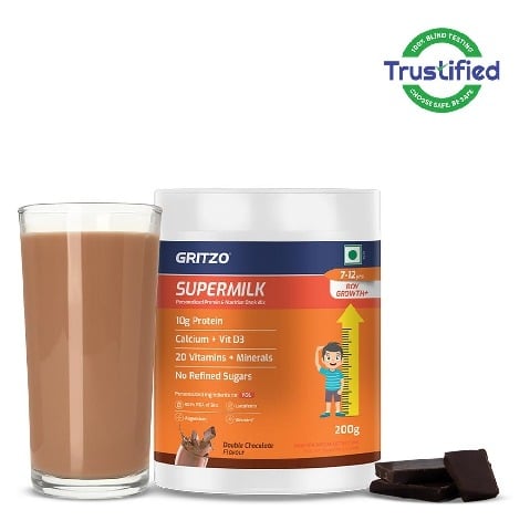 Supermilk Gritzo Growth+ for Boy 7 to 12 years,  200 g  Double Chocolate 