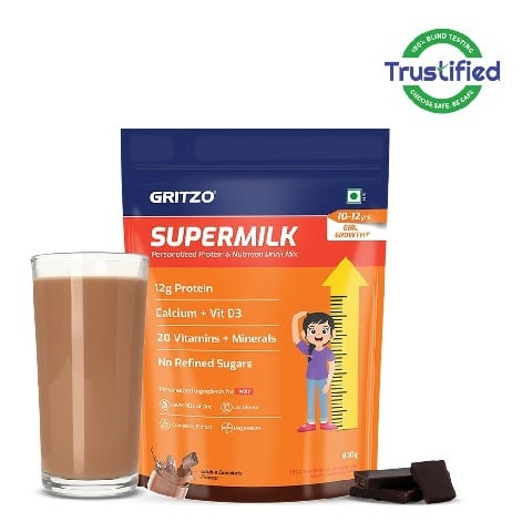 Supermilk Gritzo Growth+ for Girl 10 to 12 years,  800 g  Double Chocolate 