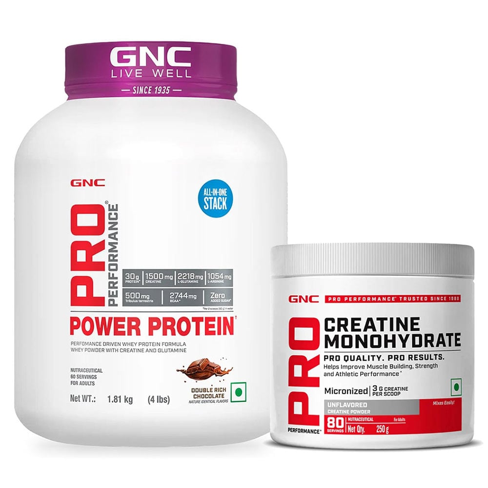 GNC Pro Performance Power Protein 4 lb Double Rich Chocolate & Pure Micronized Creatine Monohydrate Unflavoured 0.55 lb-image-47