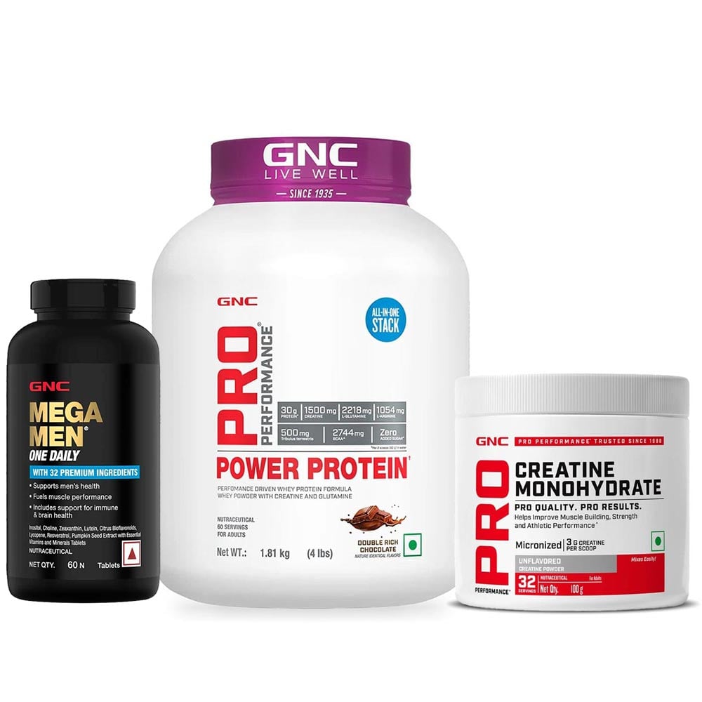 GNC Pro Performance Power Protein 4 lb Double Rich Chocolate & Creatine Monohydrate Unflavoured 0.22 lb with Mega Men One Daily Multivitamin 60 Tabs-picture-23