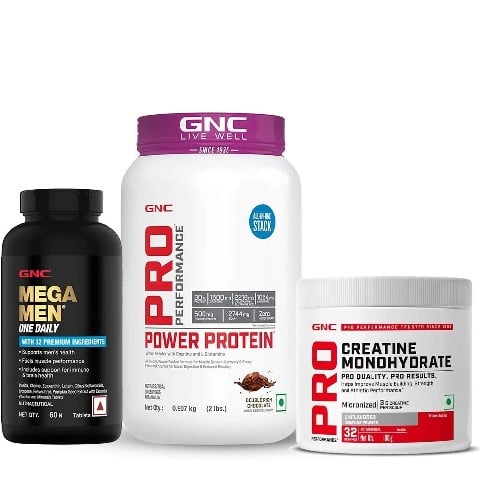 Pro Performance Power Protein 2 lb Double Rich Chocolate & Creatine Monohydrate Unflavoured 0.22 lb with Mega Men One Daily Multivitamin 60 Tabs