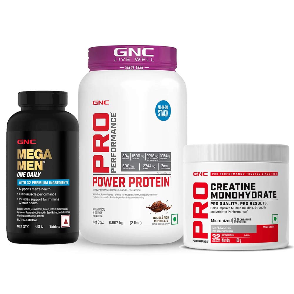 gnc Pro Performance Power Protein 2 lb Double Rich Chocolate & Creatine Monohydrate Unflavoured 0.22 lb with Mega Men One Daily Multivitamin 60 Tabs-picture-27