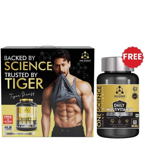 One Science Nitra Whey Tiger Combo Pack,  4 lb  Neapoliten Ice Cream with Daily Multivitamin 60 Capsules 