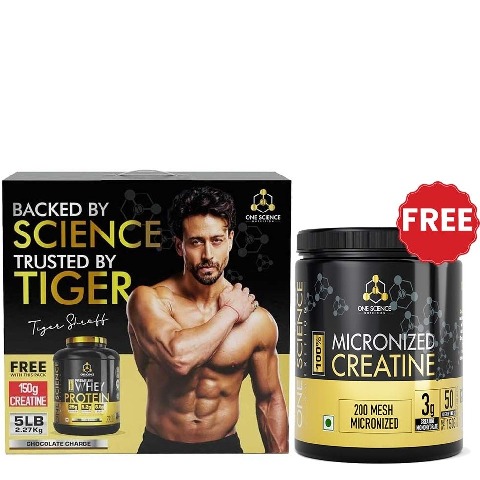 One Science 100% Premium Whey Protein,  5 lb  Chocolate Charge - with Free 150g Creatine 