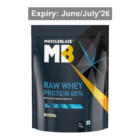 MuscleBlaze Raw Whey Protein 80% Powder, 2.2 lb Unflavoured