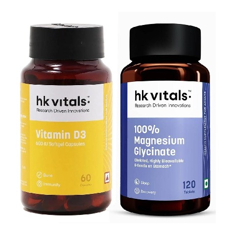 HealthKart HK Vitals 100% Magnesium Glycinate 120 Tabs & Vitamin D3 60 caps