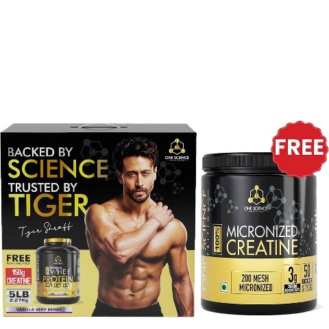 One Science 100% Premium Whey Protein, 5 lb Vanilla Very Berry - with Free 150g Creatine