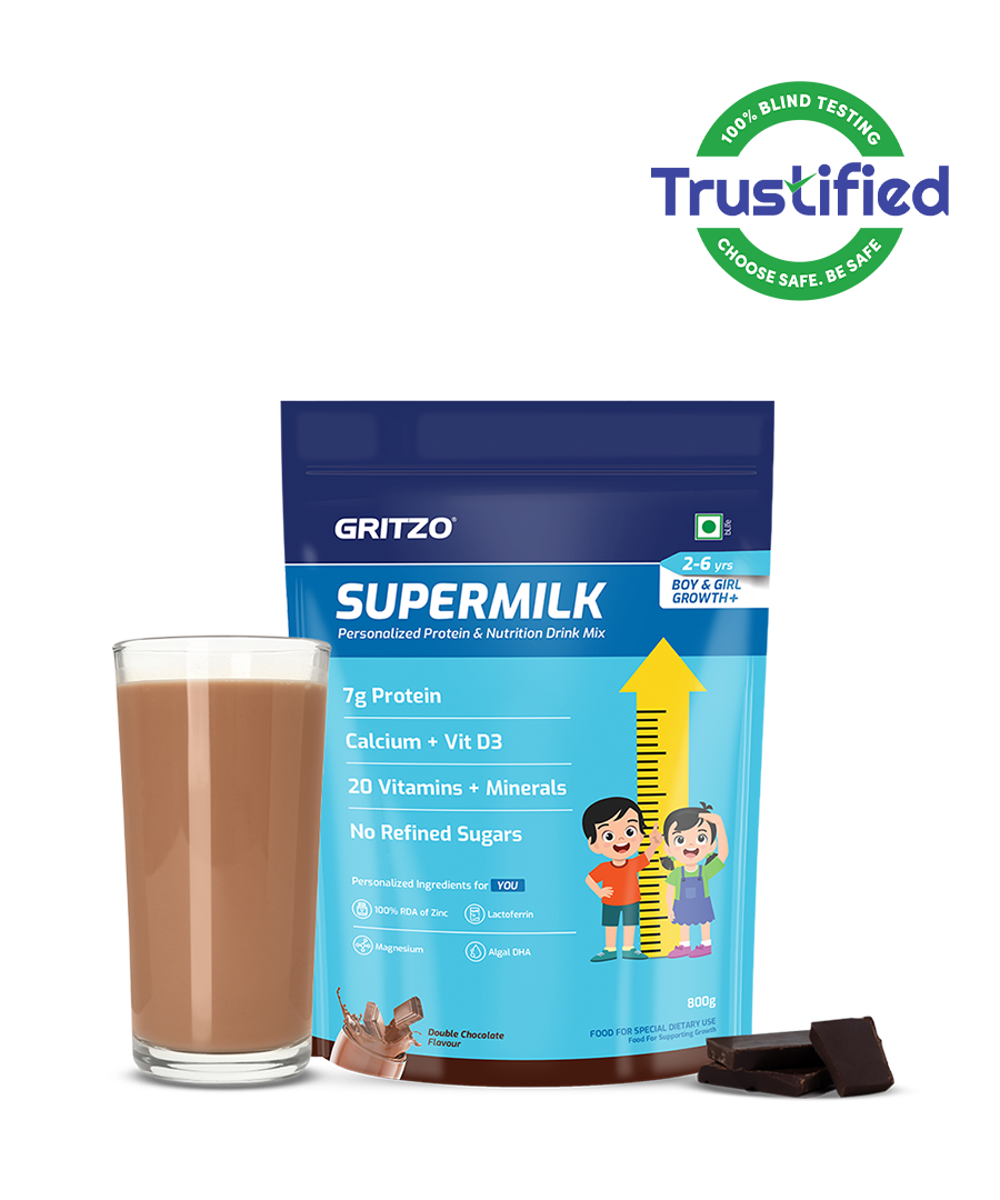 Supermilk Growth+ for, 800 g Double Chocolate 2-6 Yrs Boy/Girl Growth+ With Unrefined Sugar