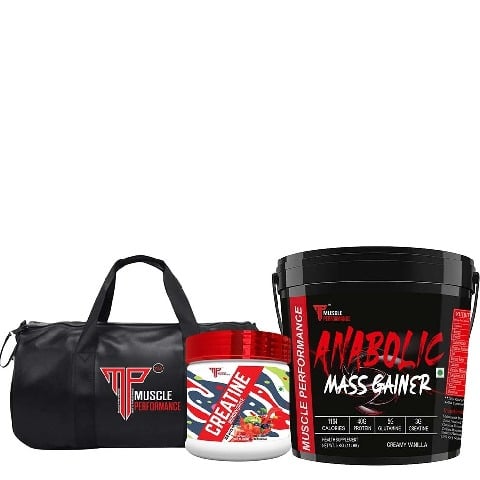 1 - Muscle Performance Anabolic Mass Gainer with Creatine Monohydrate 0.66 lbs & Gym Bag Combo,  11 lb  Rabri Kulfi 