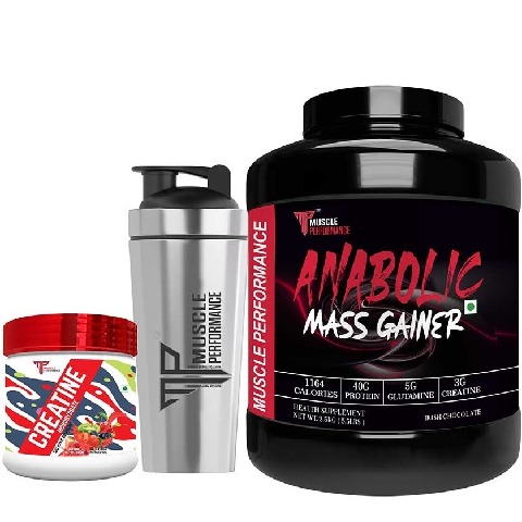 1 - Muscle Performance Anabolic Mass Gainer with Creatine Monohydrate 0.66 lbs & Steel Shaker Combo,  5.5 lb  Irish Chocolate 