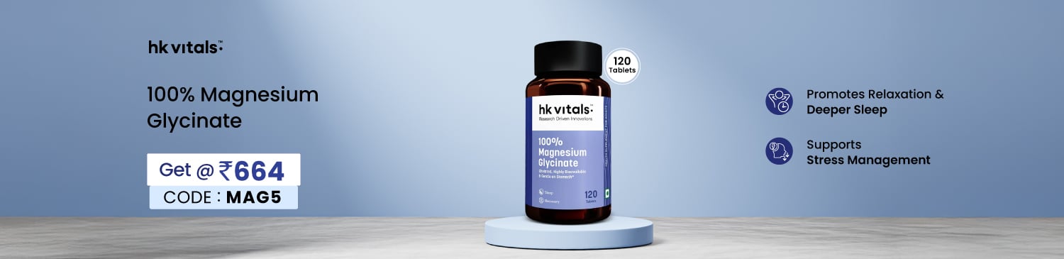 HealthKart HK Vitals 100% Magnesium Glycinate, 120 tablet(s)|Get @ 664|MAG5