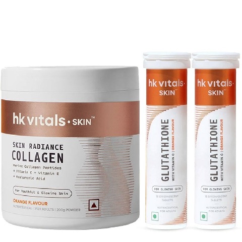HealthKart HK Vitals Skin Radiance Collagen, 200 g and Glutathione Effervescent, 30 tablets Orange Combo