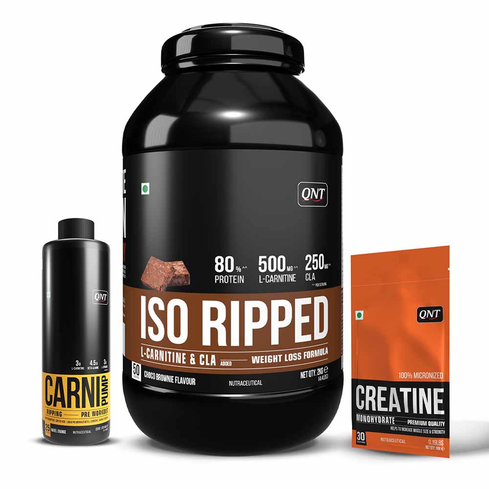 QNT ISO Ripped, Carnipump Ripping Pre-workout 500ml Navel Orange & Creatine Monohydrate Unflavoured 0.198 lb Combo, 4.4 lb Choco Brownie-image-28