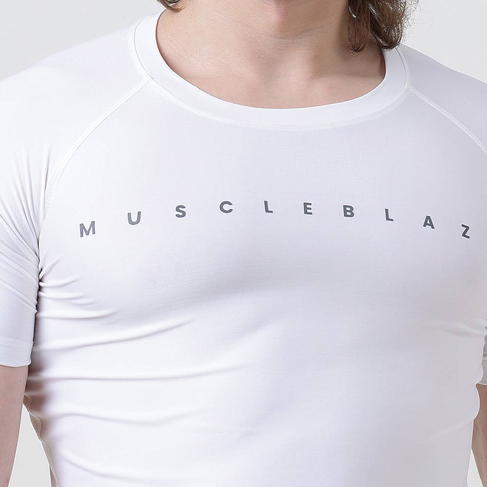 5 - MuscleBlaze Compression Muscle Tee Half Sleeve,  X-Large  Polar White