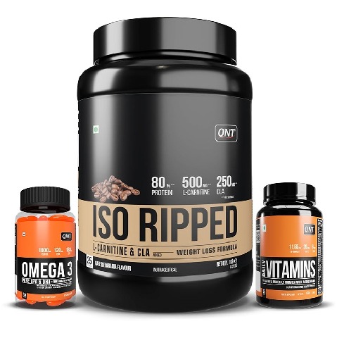 1 - QNT ISO Ripped, Omega 3 (1000 mg) 60 Softgels & Daily Vitamins 60 capsules Combo, 2.2 lb Cafe Bevarabia
