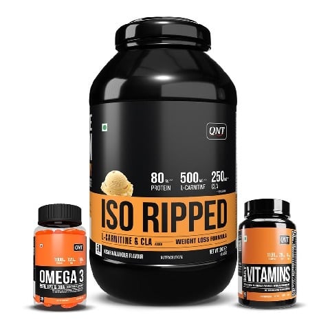 1 - QNT ISO Ripped, Omega 3 (1000 mg) 60 Softgels & Daily Vitamins 60 capsules Combo, 4.4 lb Kesar Malai Kulfi