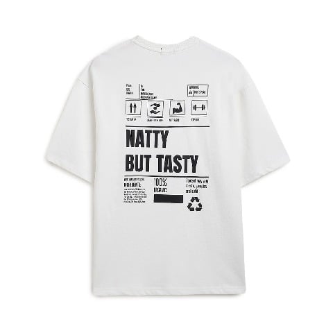 2 - MuscleBlaze Natty But Tasty Oversized Solid T-Shirt, X-Small White