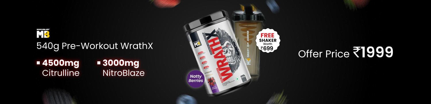 MuscleBlaze Pre Workout WrathX, 540 g (1.19 lb), Natty Berries | Offer Price - 1999 + Free Shaker