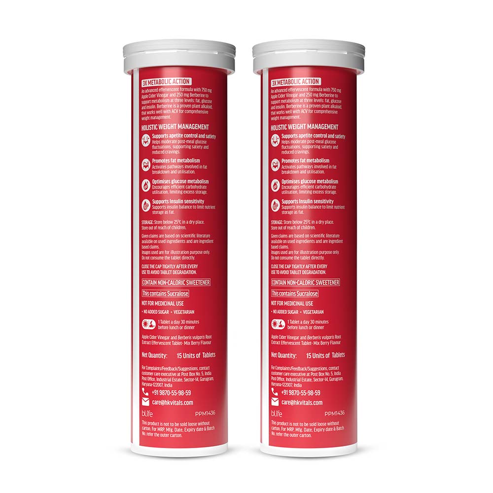 1 - HK Vitals 3x Metabolic  ACV + Berberine Effervescent,  30 tablet(s)  Mixed Berry (Pack of 2)