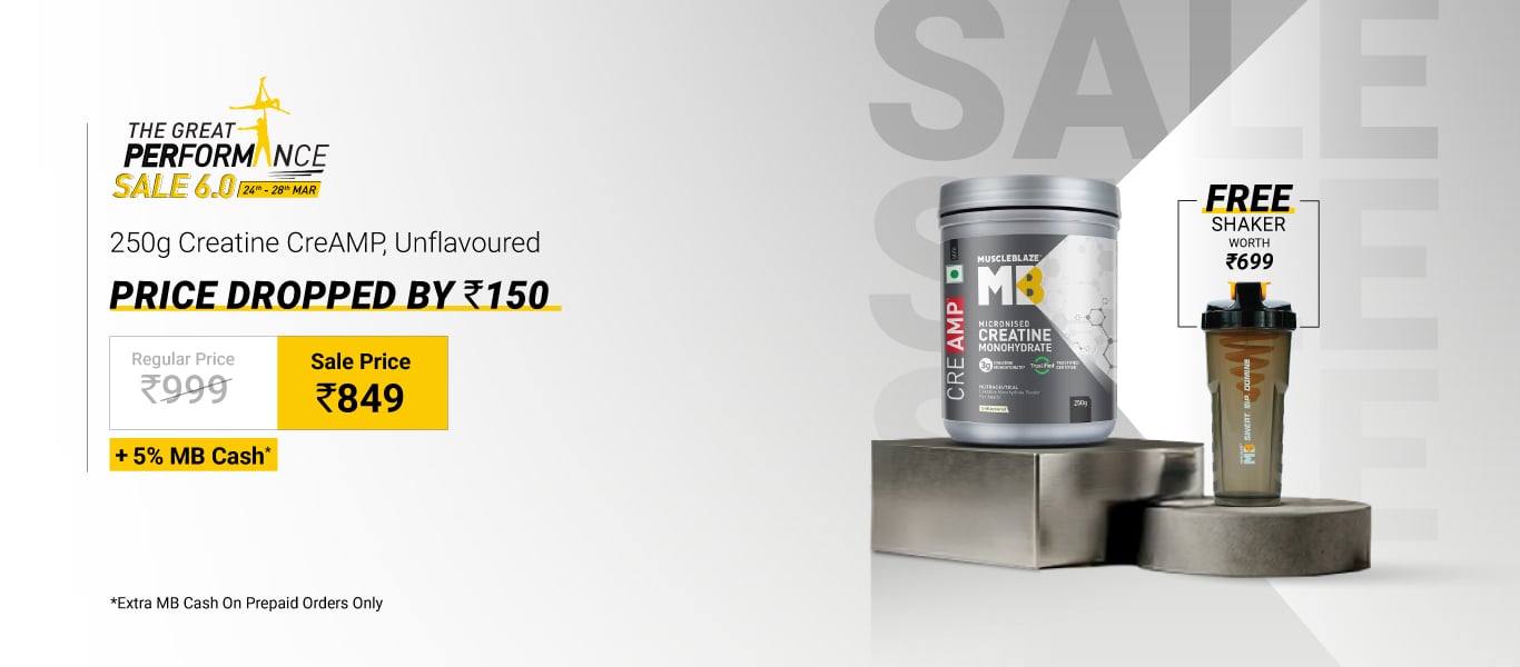 250g Creatine Monohydrate CreAMP Unflavoured @ 849 + Free Shaker + 5% MB Cash