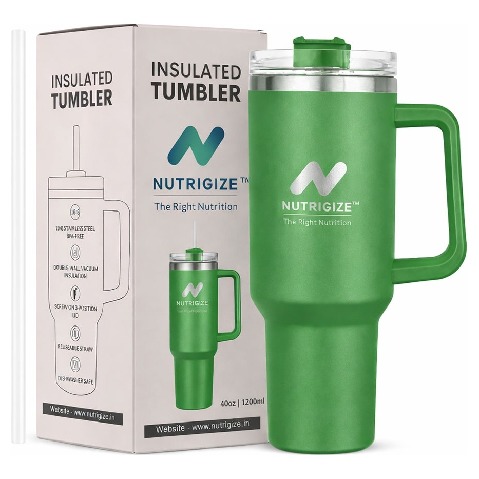 GHC Nutrigize Stainless Steel Tumbler Hot and Cold with Handle, Green 1.2 L