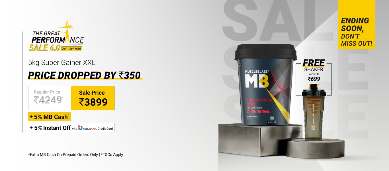 Ending Soon: 5kg Super Gainer Chocolate @ 3899 + Free Shaker + 5% MB Cash