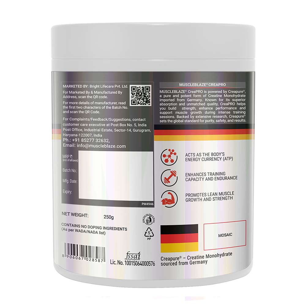 9 - MuscleBlaze CreaPRO Creatine with Creapure® Powder from Germany,  0.55 lb  Tangy Orange