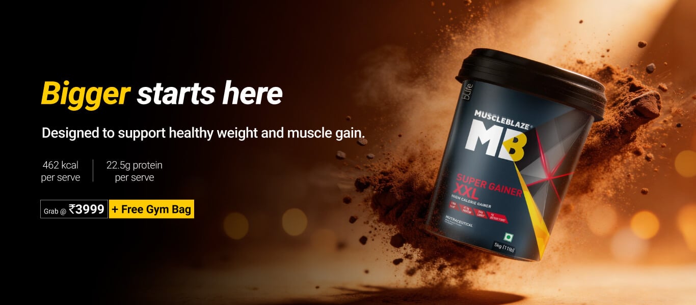 MuscleBlaze Super Gainer XXL Weight Gainer 5 kg Chocolate @ 3999 + Free Gym Bag