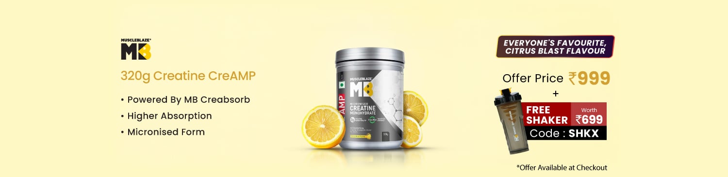 MuscleBlaze Creatine Monohydrate CreAMP, 320 g (0.71 lb), Citrus Blast | Free Shaker(Worth Rs 699) | SHKX