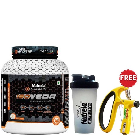 Nutrela Sports Patanjali Isoveda Whey Protein Isolate,  4.4 lb  French Vanilla with Shaker 