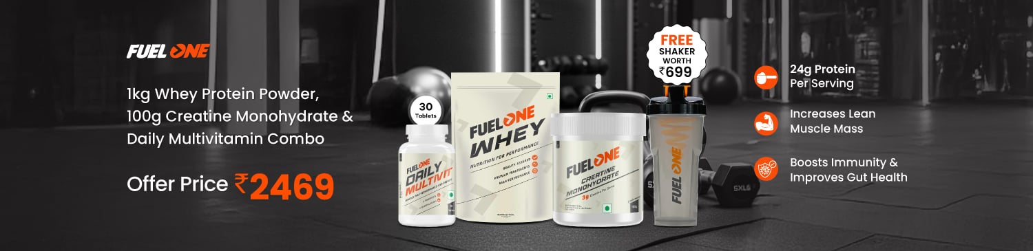 Fuel One Whey Protein Powder 1 kg Rich Chocolate & 100g Creatine Monohydrate & Daily Multivitamin 30 Tabs Combo | Offer Price - 2469 + Free Shaker ( Worth Rs. 699)