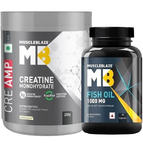 MuscleBlaze Creatine Monohydrate CreAMP 250g & Fish Oil 60 caps Combo