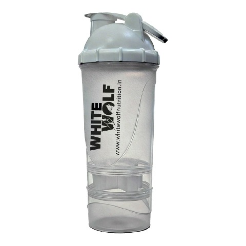 1 - White Wolf Matrix Shaker Bottle with Storage Compartments,  Grey  600 ml 