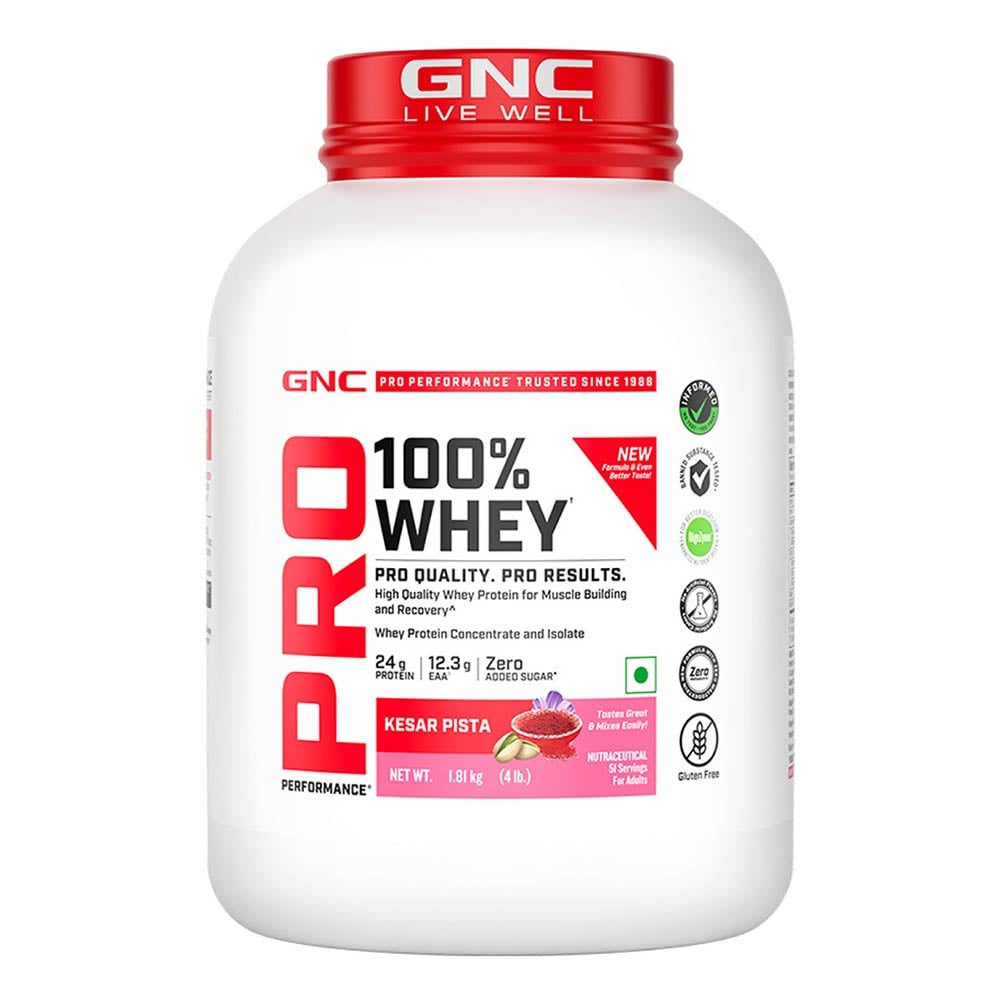GNC Pro Performance 100% Whey Protein New Formulation, 4 lb Kesar Pista-picture-47