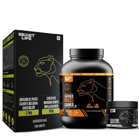 1 - BeastLife Anabolic Mass Gainer, 5.5 lb Belgian Chocolate & Creatine Monohydrate 100g