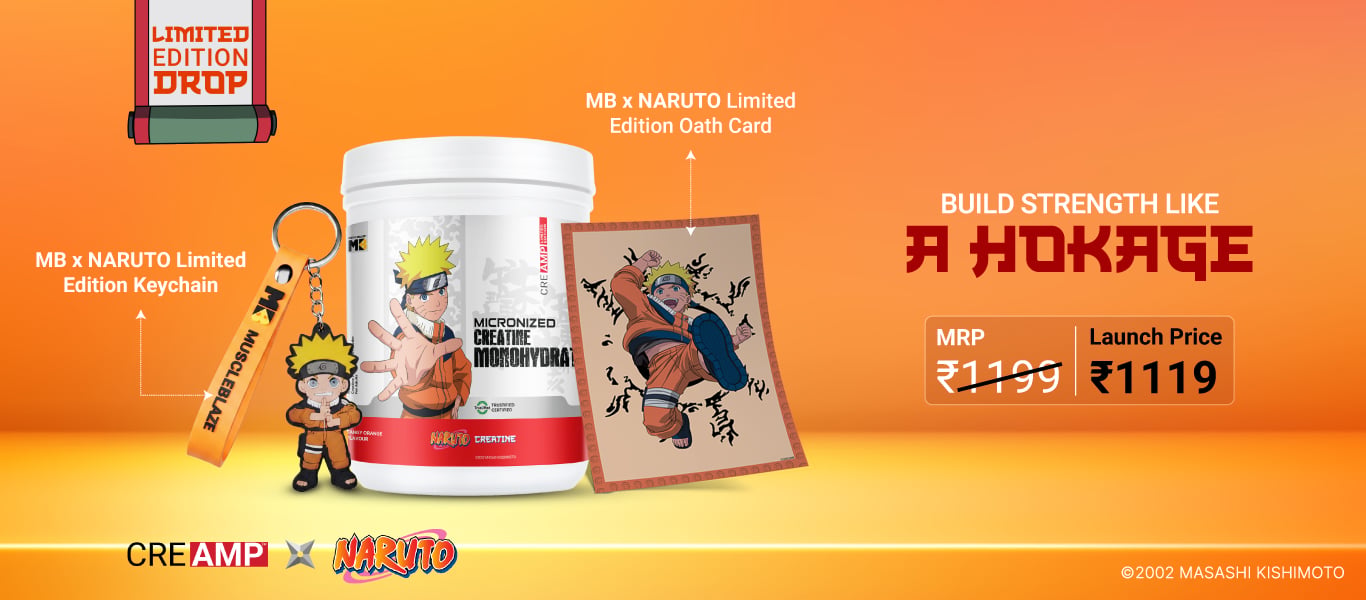 MuscleBlaze Creatine Monohydrate CreAMP 320 g Tangy Orange - Special Naruto Edition @ 1119 + Free Key Chain & Oath Card