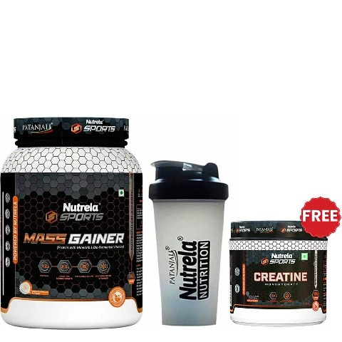 Nutrela Sports Patanjali Mass Gainer,  2.2 lb  French Vanilla with Shaker 