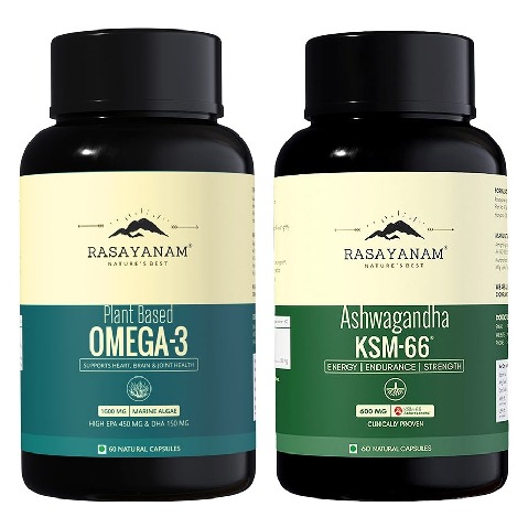 Rasayanam Ashwagandha KSM-66 & Plant Based Omega 3 Combo, 60 capsules