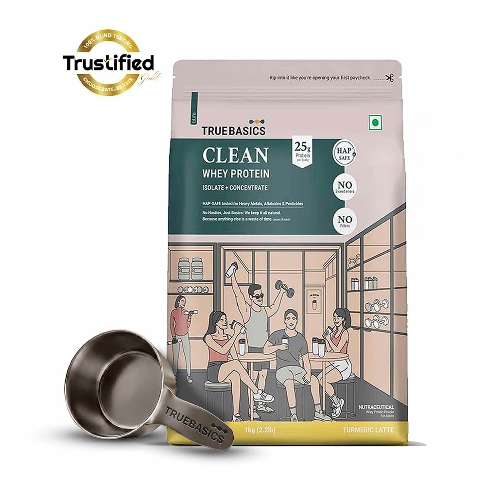 TrueBasics Clean Whey Protein (Isolate + Concentrate), 1 kg Turmeric Latte