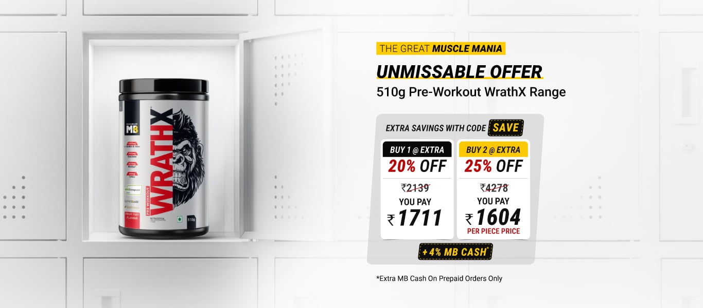 510g pre Workout WrathX Range: Buy 1 @ Extra 20% | Buy 2 @ Extra 25% Off, code: SAVE + 4% MB Cash
