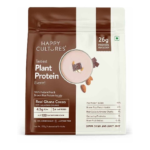1 - Happy Cultures Tastiest Plant Protein,  1.11 lb  Real Ghana Cocoa with Almond Chunks 