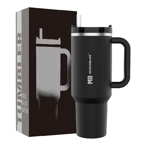 1 - MuscleBlaze Stainless Steel Vacuum Insulated Tumbler, Phantom Black 1.2 L