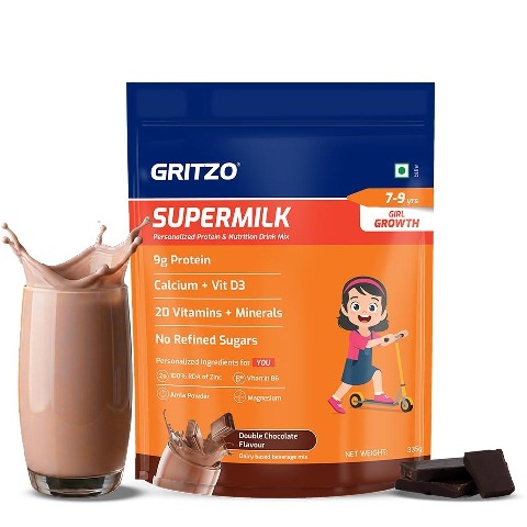 1 - Supermilk Gritzo Growth for Girl 7 to 9 years, 335 g Double Chocolate (Pouch)