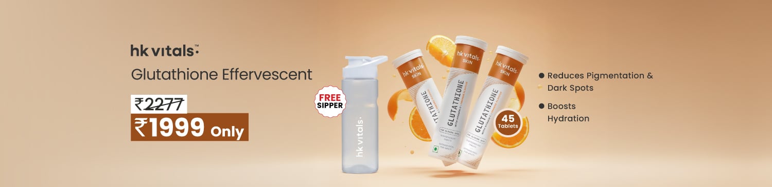 HK Vitals Glutathione Effervescent with Vitamin C 45 Tabs Orange | Offer Price - 1999 + Free Sipper