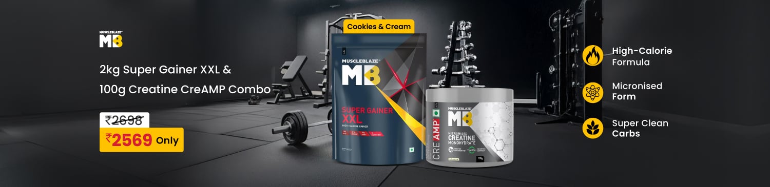 MuscleBlaze Super Gainer XXL 2 kg Cookies & Cream and Creatine Monohydrate CreAMP 100g Combo | Offer Price - 2569